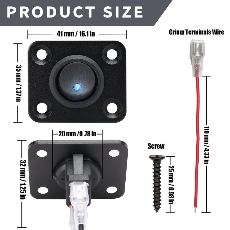 SDAQGE Round Rocker Switch Panel with 3 Pin Toggle Switch 12v 20a Blue Led Switch Panel Aluminum On Off Switch 12v for Car,Truck Marine Boat Rv Vehicle Yachts Etc （1 Way） - Image 5